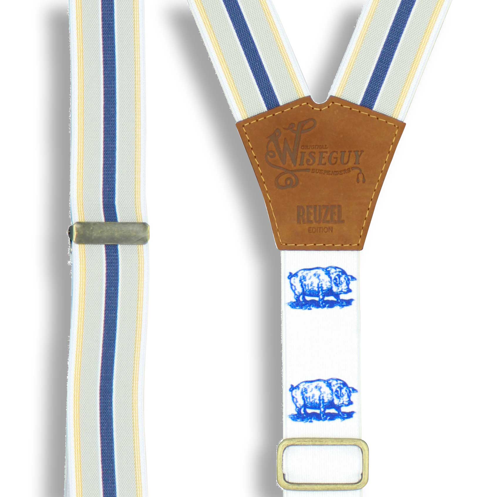 Reuzel High 'n' Tight suspender on Camel Brown wide straps (1.36 inch / 3.5 cm) - Wiseguy Suspenders