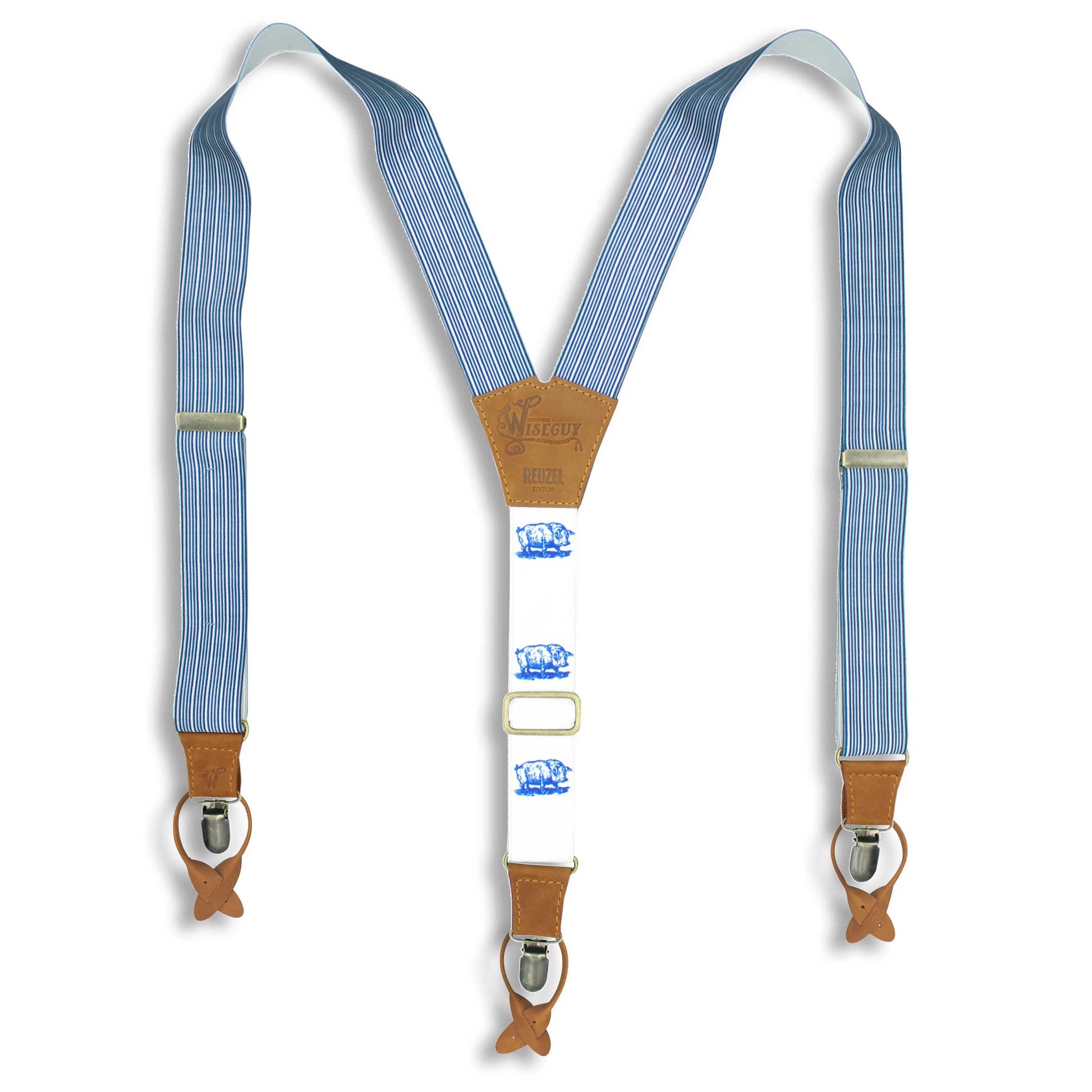 Reuzel Pompadour suspender on Camel wide straps (1.36 inch / 3.5 cm) - Wiseguy Suspenders