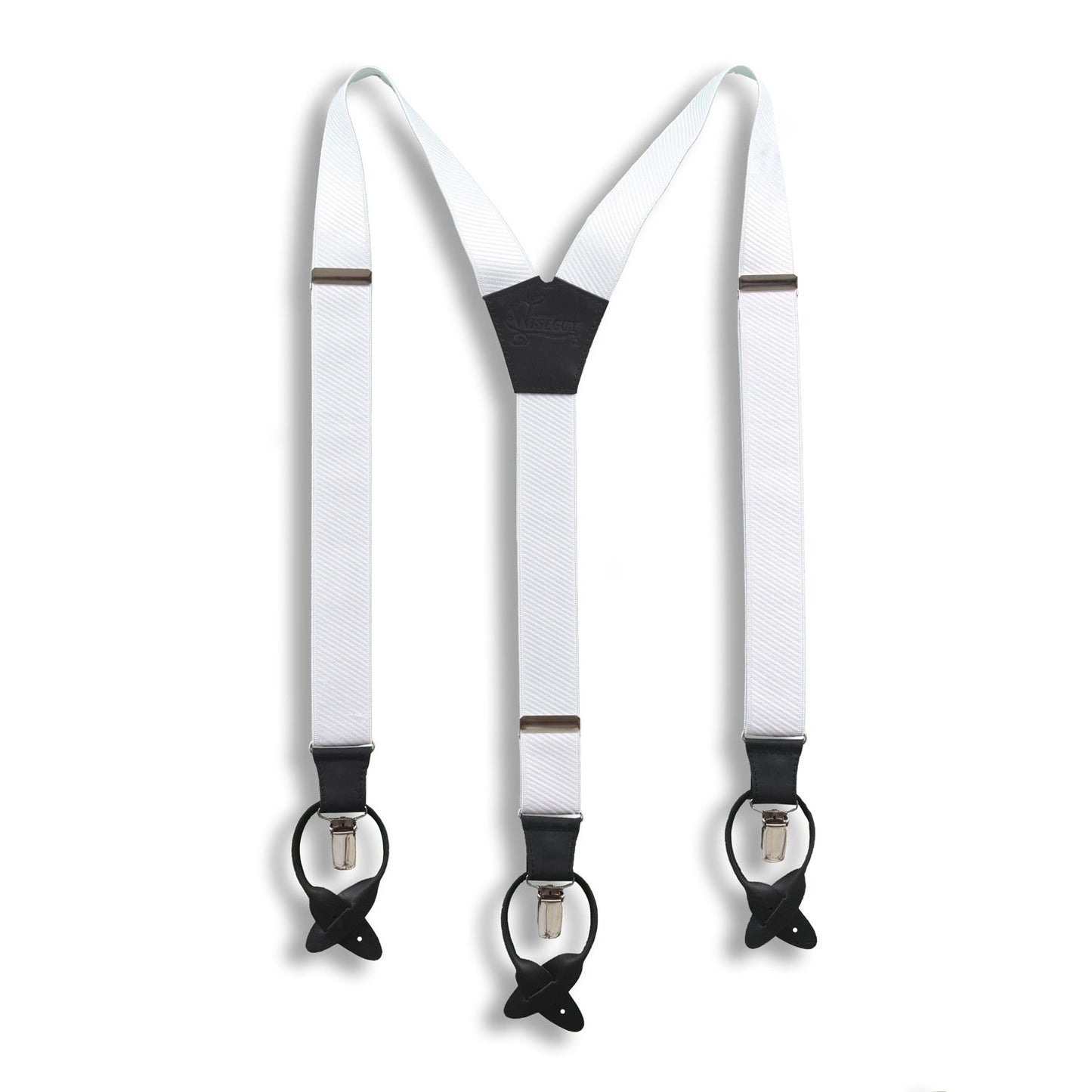 Snow White Suspenders on Black wide straps (1.36 inch/3.5 cm) - Wiseguy Suspenders