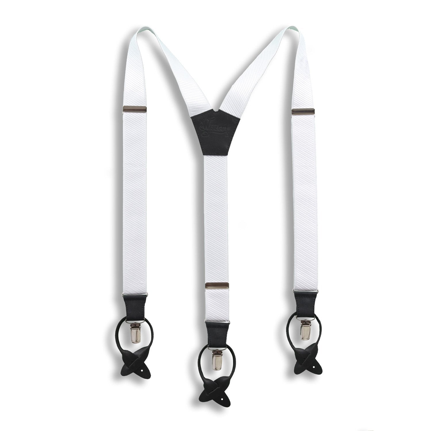 Snow White Suspenders on Black wide straps (1.36 inch/3.5 cm) - Wiseguy Suspenders