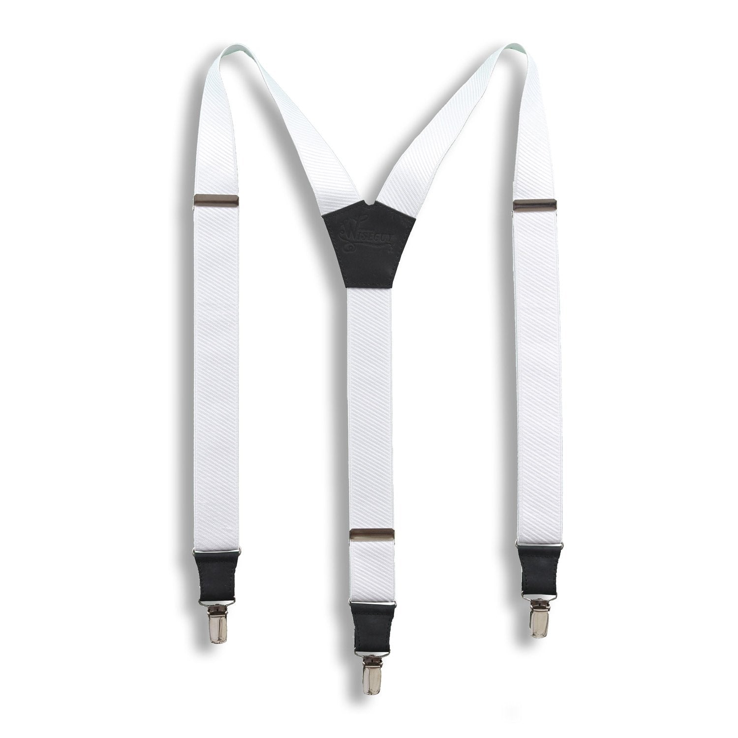 Snow White Suspenders on Black wide straps (1.36 inch/3.5 cm) - Wiseguy Suspenders