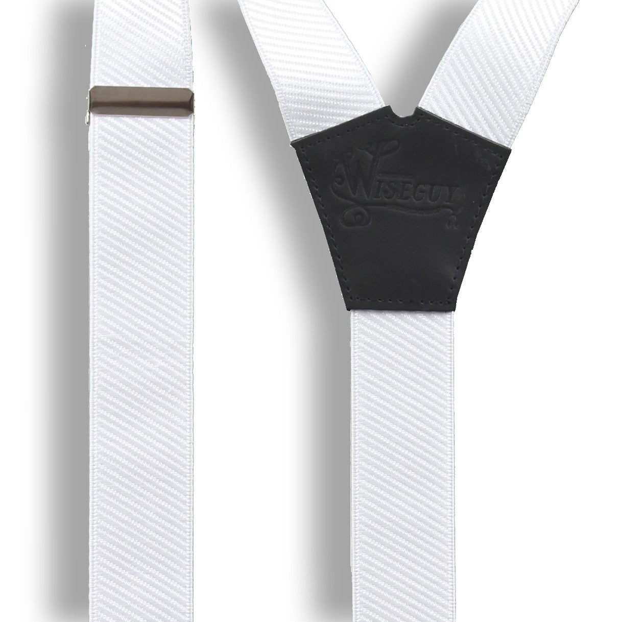 Snow White Suspenders on Black wide straps (1.36 inch/3.5 cm) - Wiseguy Suspenders
