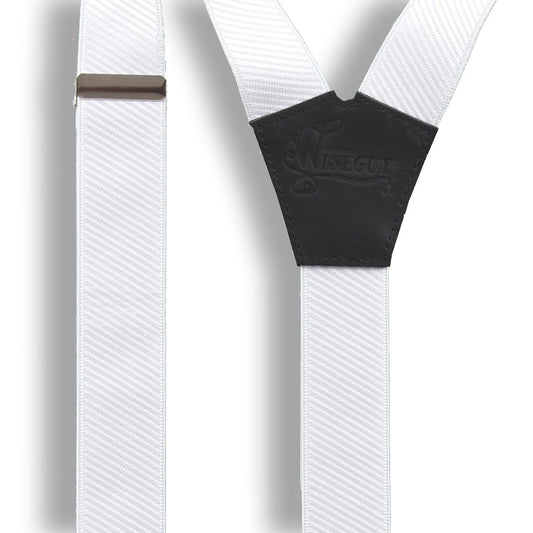 Snow White Suspenders on Black wide straps (1.36 inch/3.5 cm) - Wiseguy Suspenders