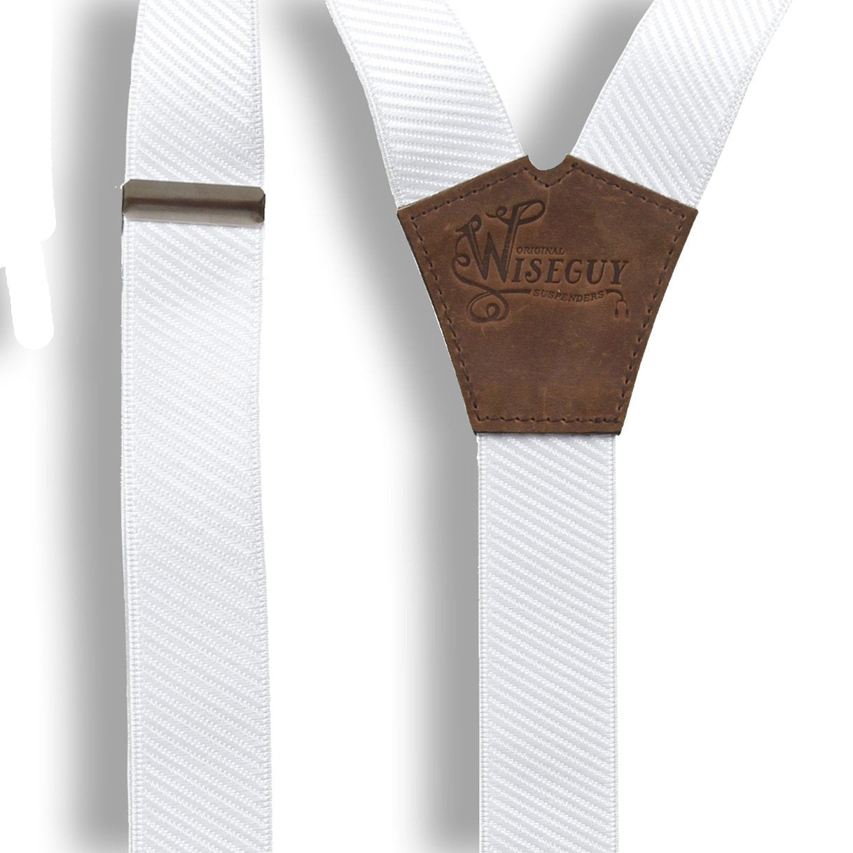 Snow White Suspenders on Dark Brown wide straps (1.36 inch/3.5 cm) - Wiseguy Suspenders