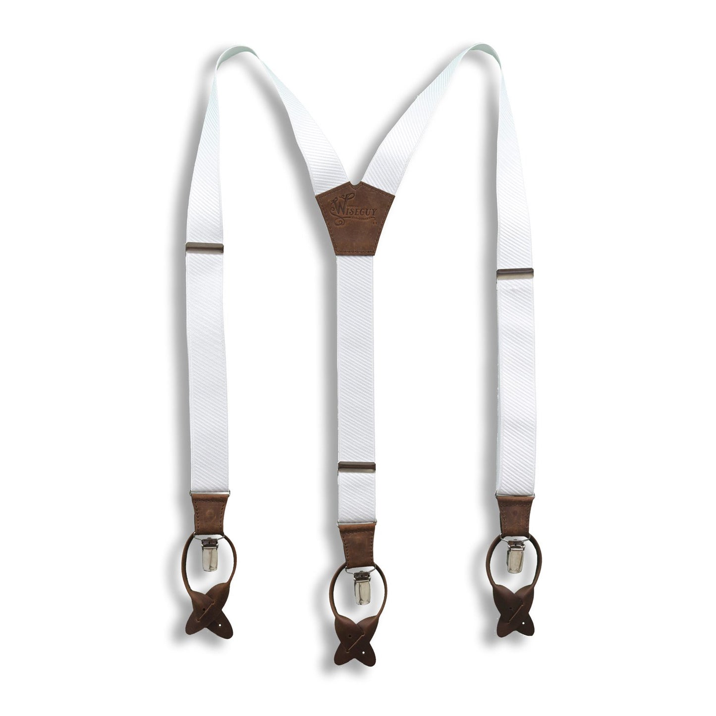 Snow White Suspenders on Dark Brown wide straps (1.36 inch/3.5 cm) - Wiseguy Suspenders