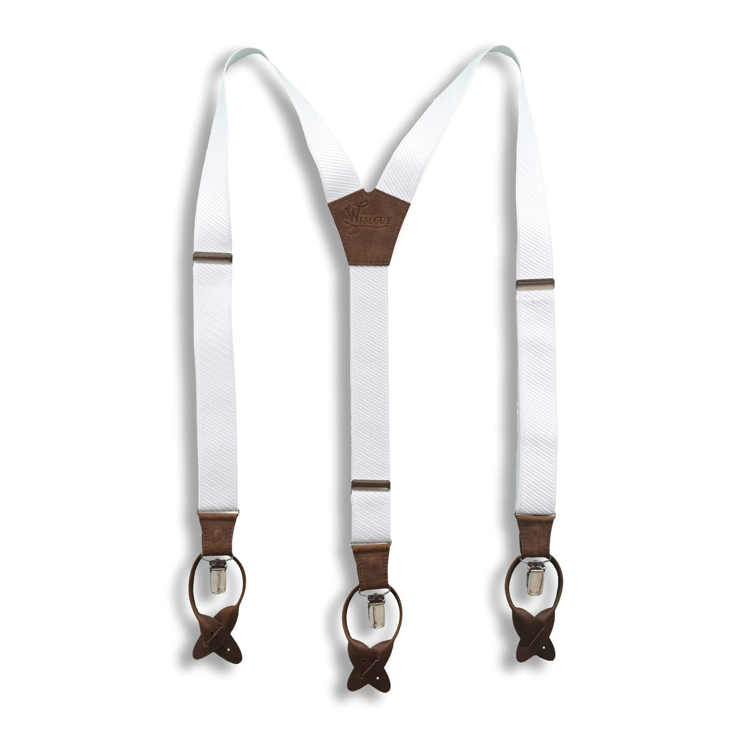 Snow White Suspenders on Dark Brown wide straps (1.36 inch/3.5 cm) - Wiseguy Suspenders