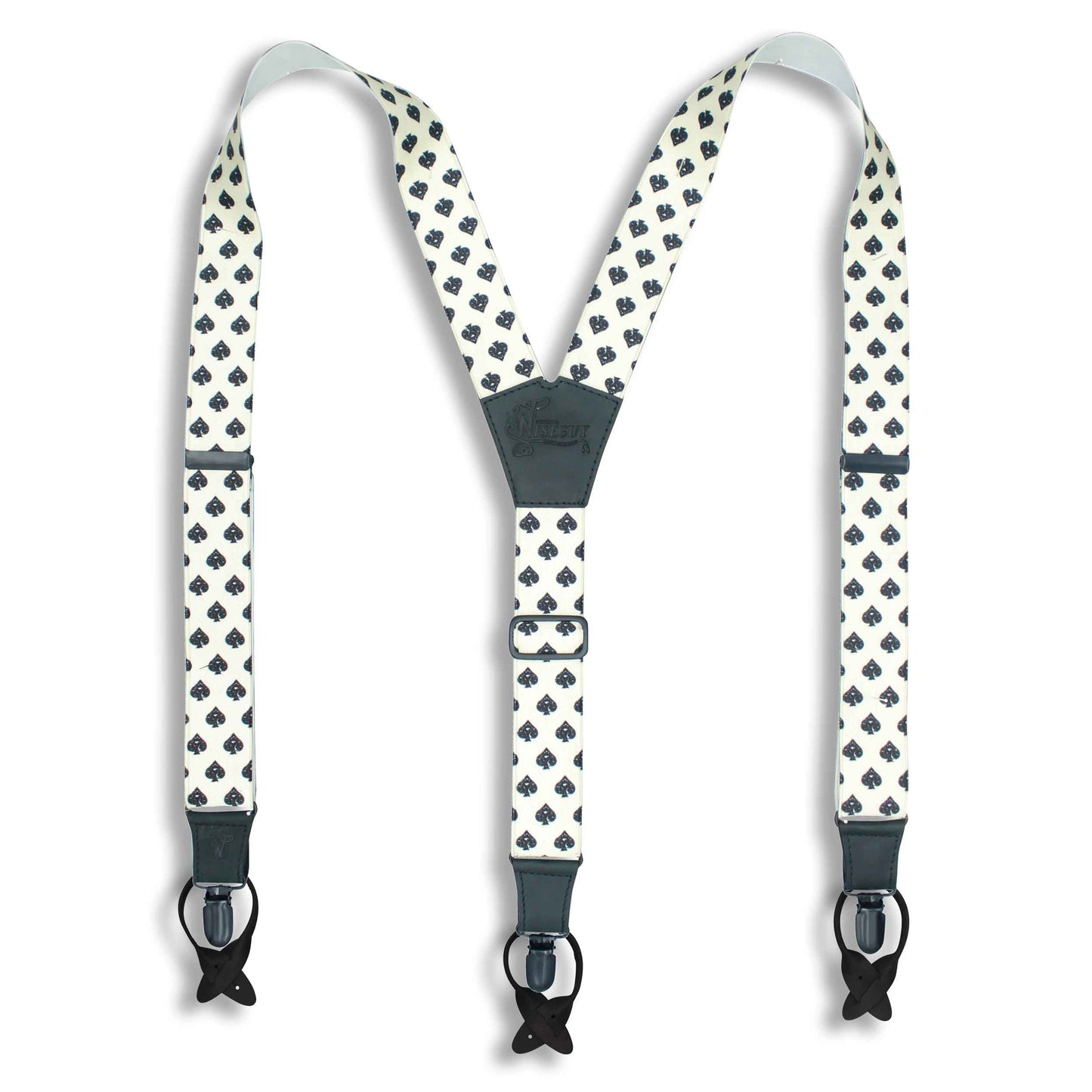 Spades All Black Suspenders wide straps (1.36 inch/ 3.5 cm) - Wiseguy Suspenders