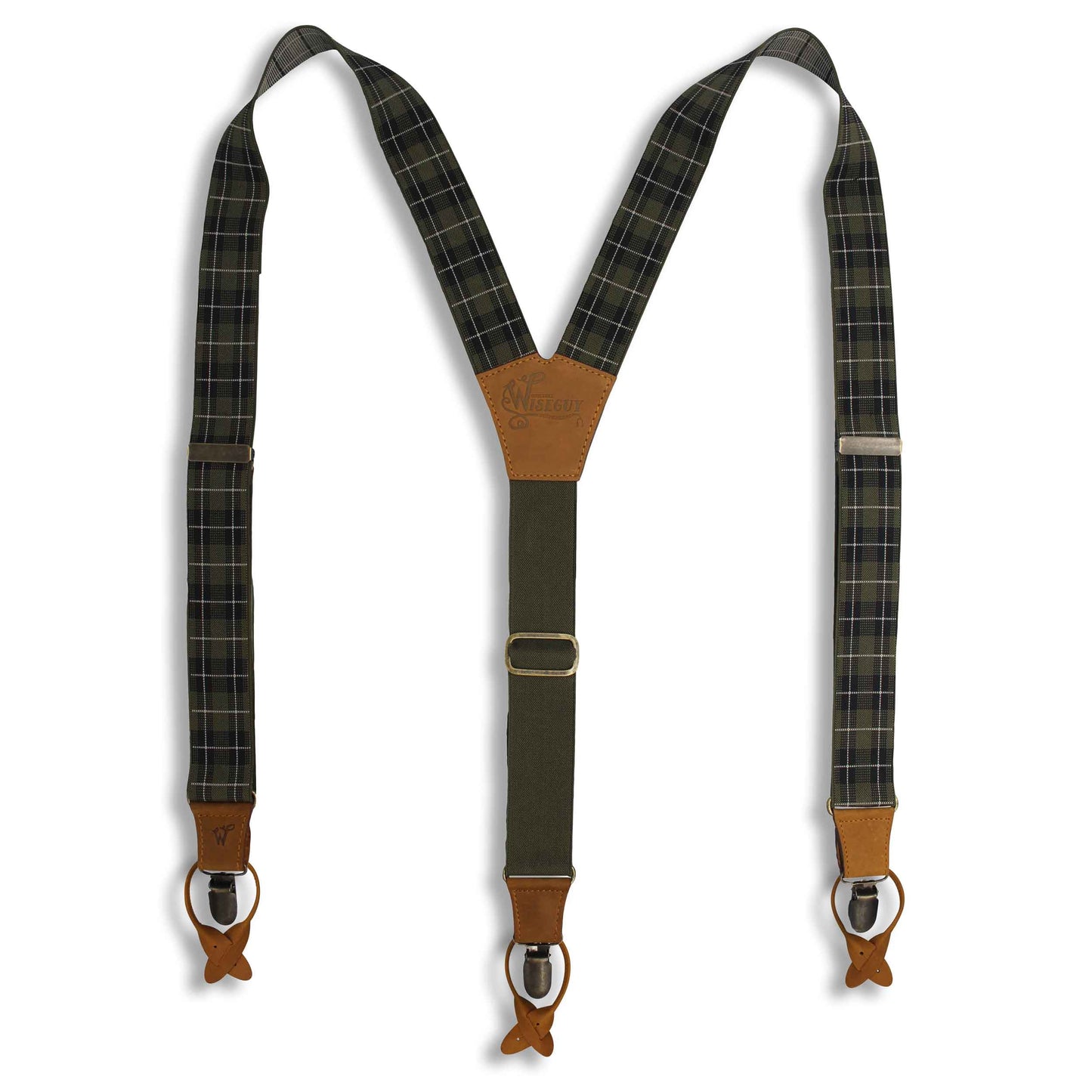 Tartan Olive-black-white Suspenders wide straps (1.36 inch/ 3.5cm) - Wiseguy Suspenders