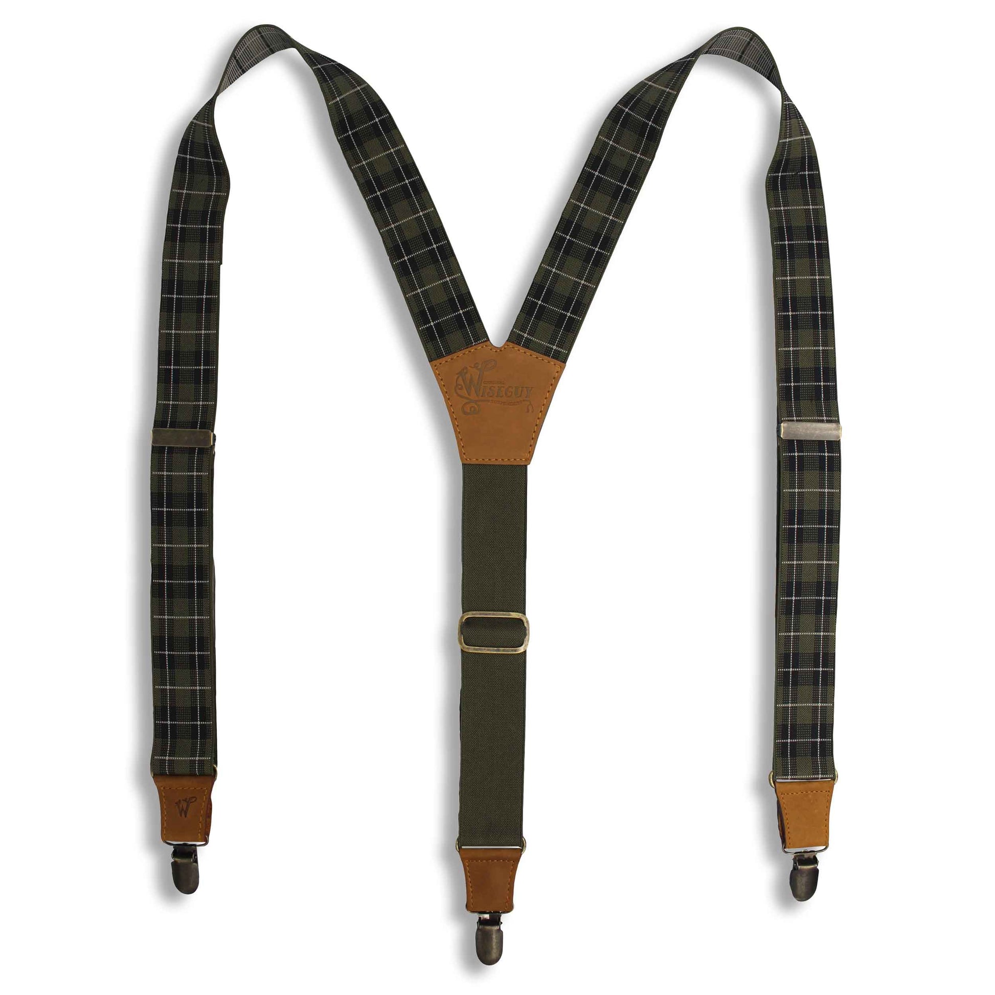 Tartan Olive-black-white Suspenders wide straps (1.36 inch/ 3.5cm) - Wiseguy Suspenders