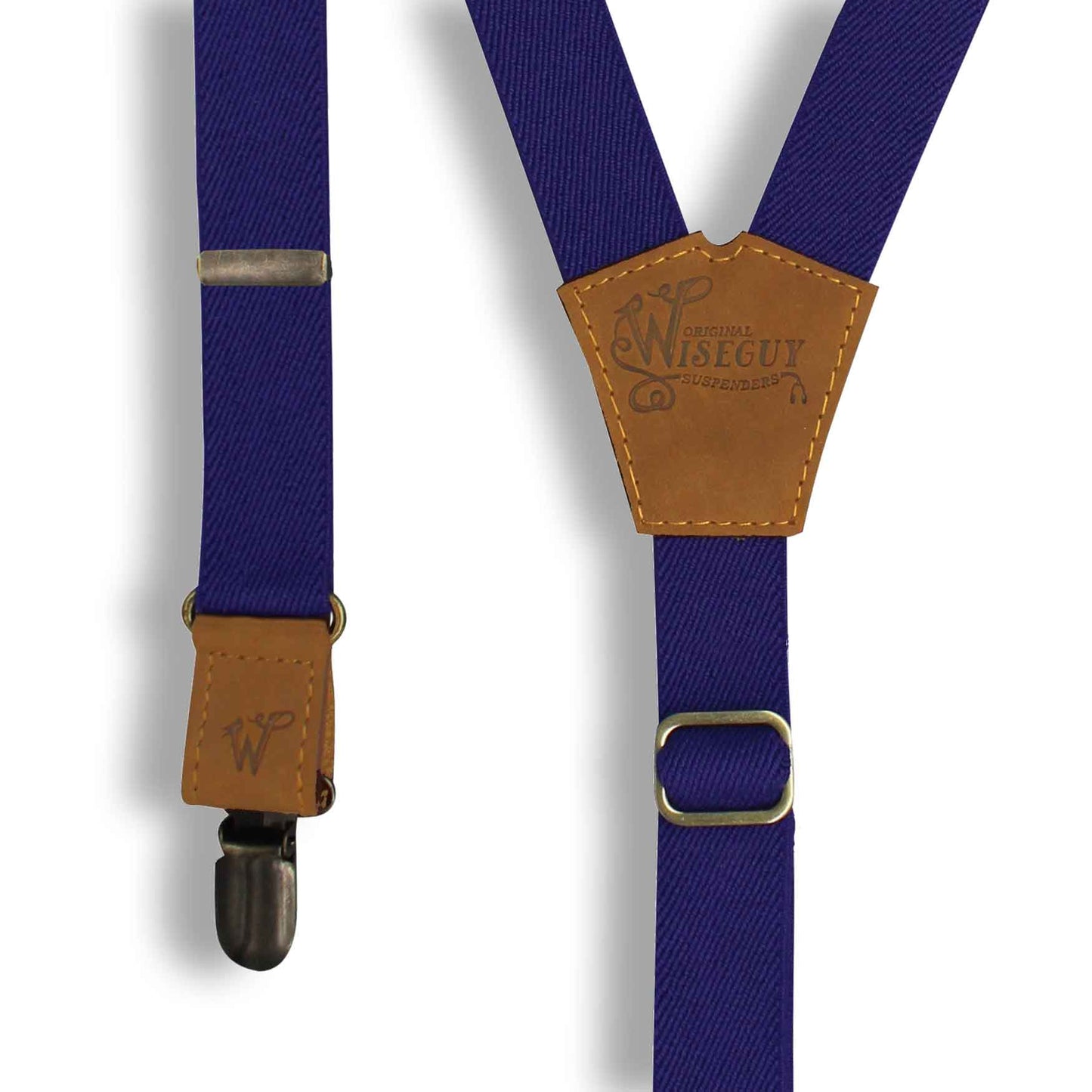 The Colour Purple on Camel Brown Suspenders & Brass slim straps (1 inch/2.5 cm) - Wiseguy Suspenders