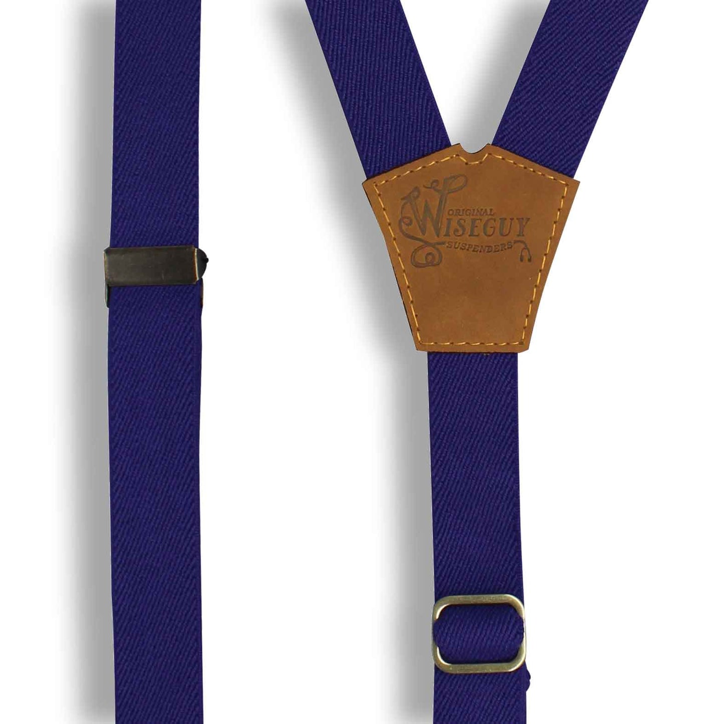 The Colour Purple on Camel Brown Suspenders & Brass slim straps (1 inch/2.5 cm) - Wiseguy Suspenders