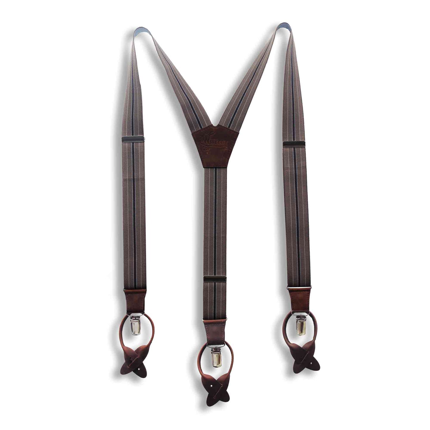 The Doctor Coffee Brown striped men's Suspenders 1.3 inch - Wiseguy Suspenders