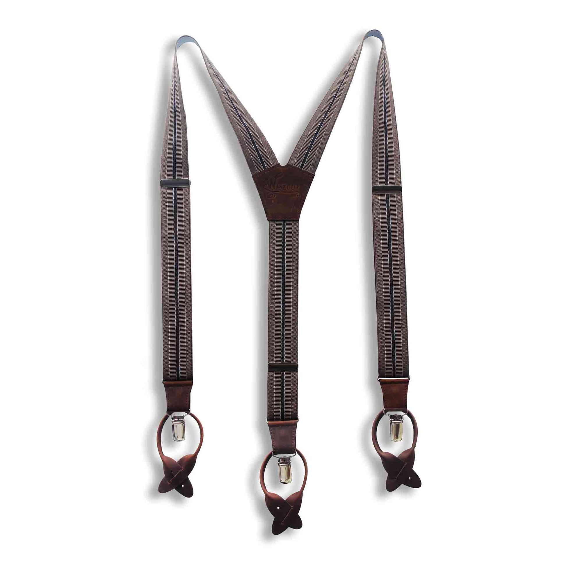 The Doctor Coffee Brown striped men's Suspenders 1.3 inch - Wiseguy Suspenders