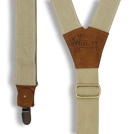 Duck Canvas Beige Suspenders braces with Elastic Back Strap 1.36 inch - Wiseguy Suspenders