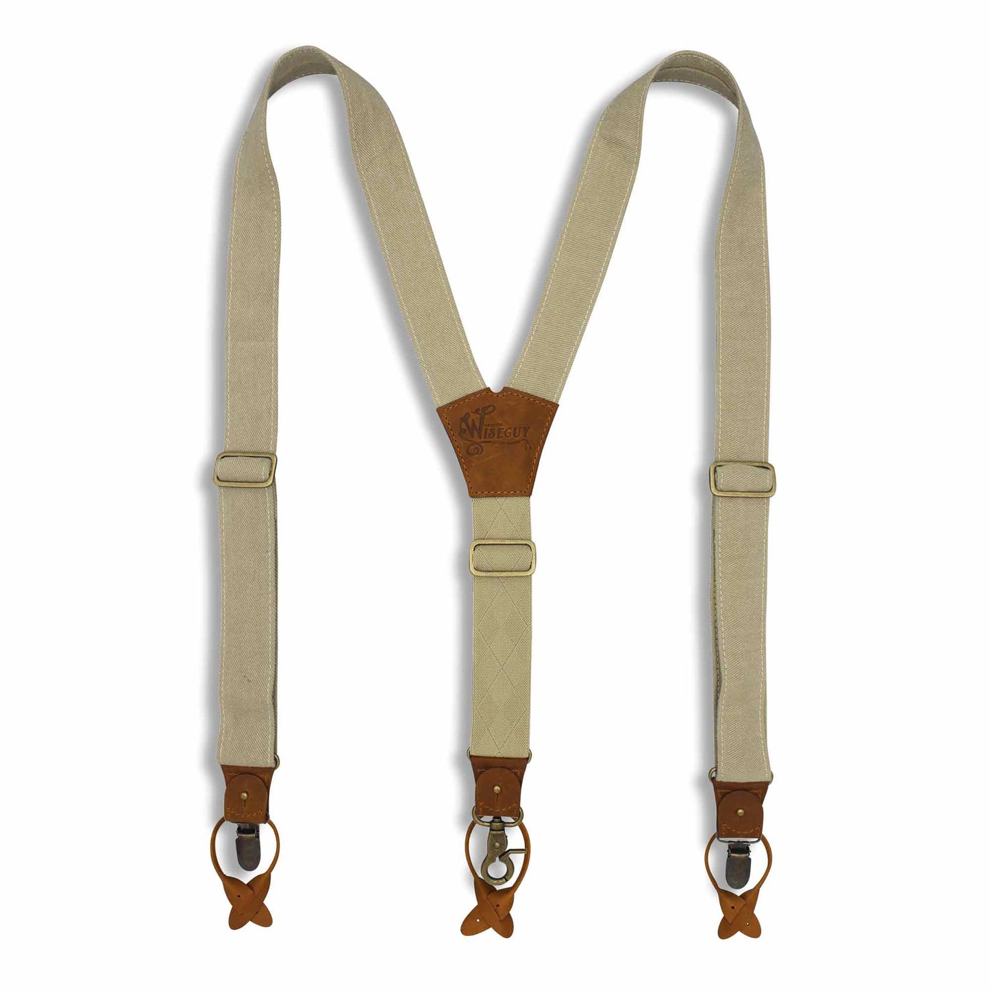 Duck Canvas Beige Suspenders braces with Elastic Back Strap 1.36 inch - Wiseguy Suspenders