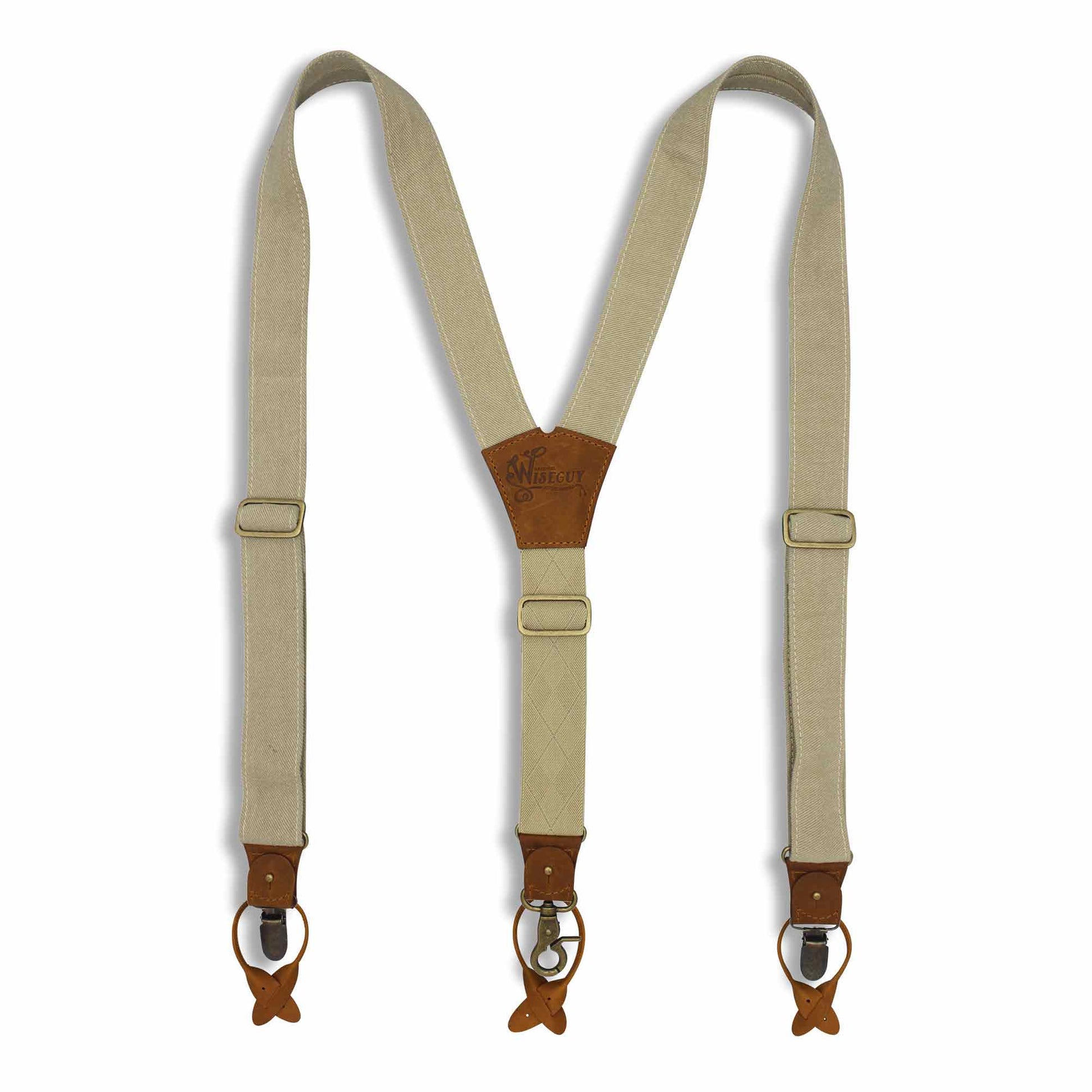 Duck Canvas Beige Suspenders braces with Elastic Back Strap 1.36 inch - Wiseguy Suspenders