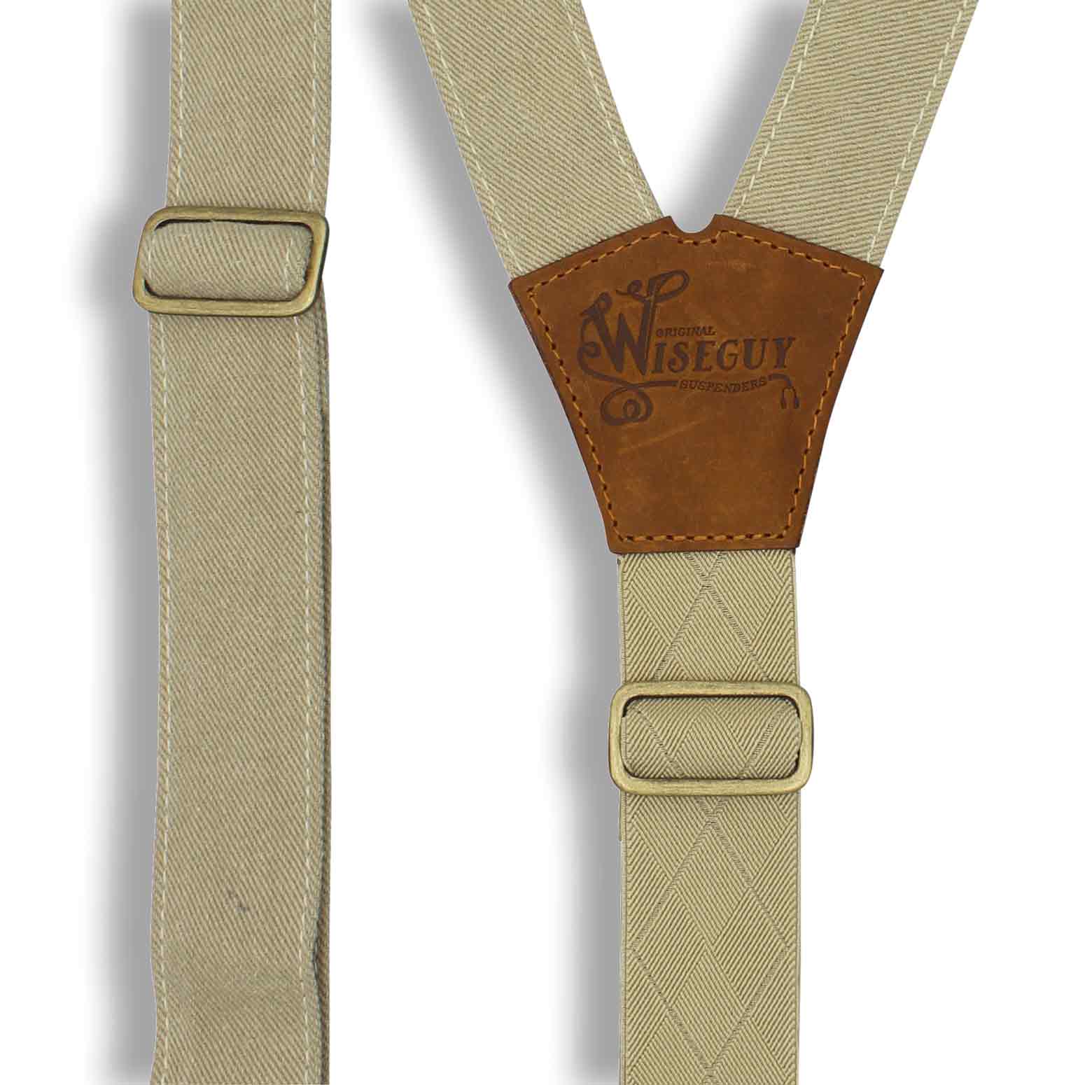 Duck Canvas Beige Suspenders braces with Elastic Back Strap 1.36 inch - Wiseguy Suspenders