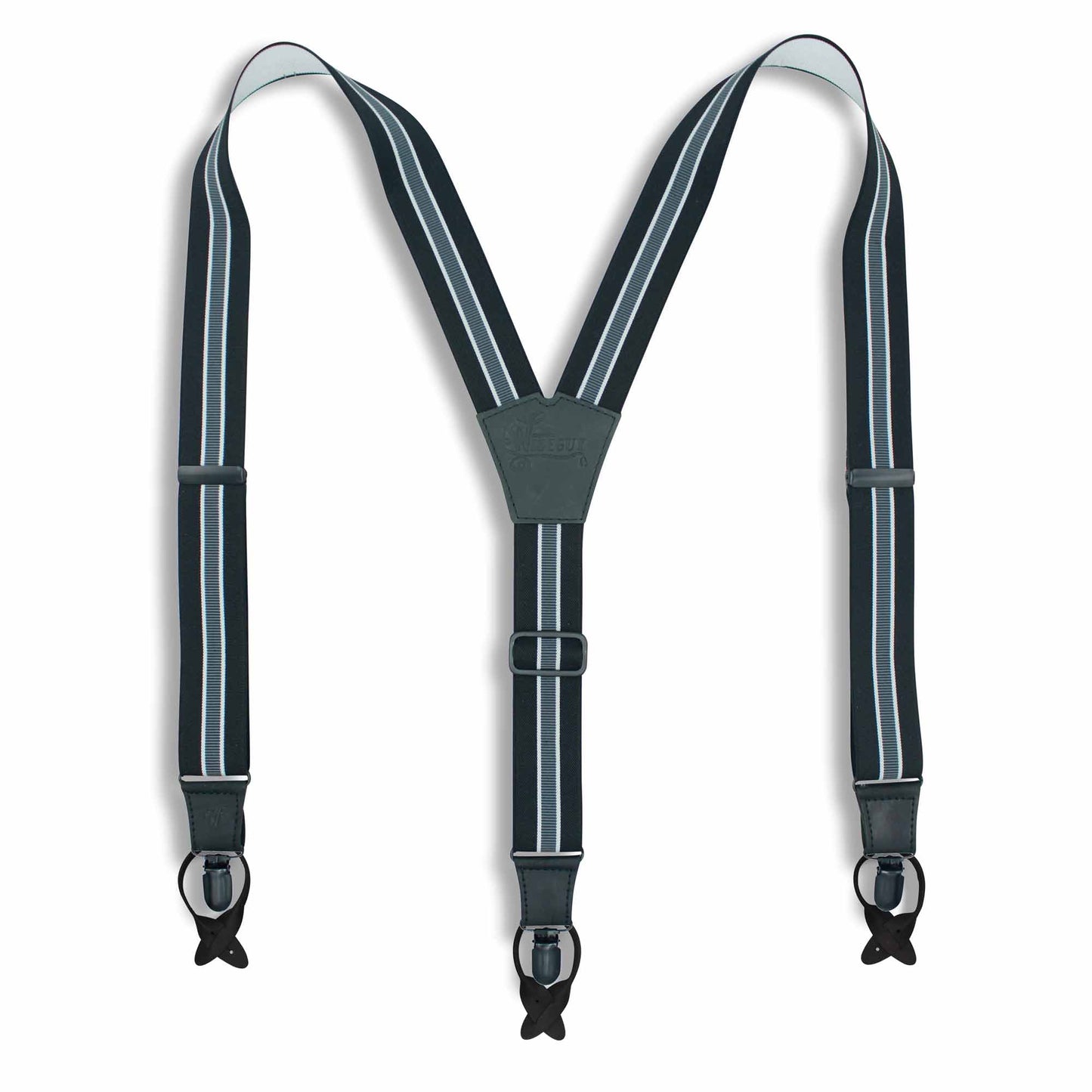 The Hitman Black & Grey stripe on Black & Black Suspenders wide straps (1.36 inch/3.5 cm) - Wiseguy Suspenders