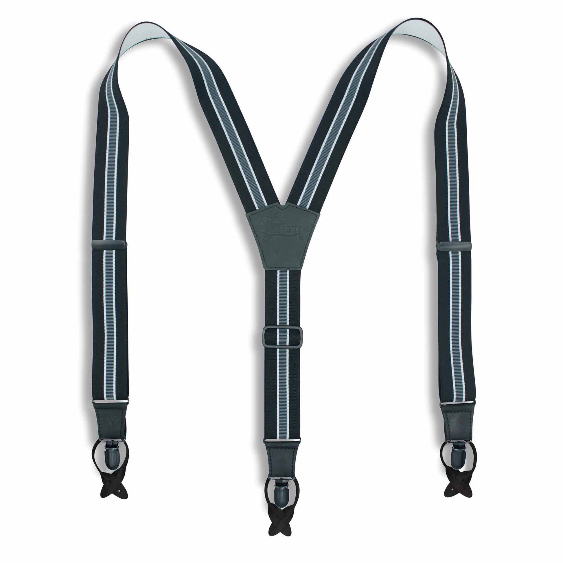The Hitman Black & Grey stripe on Black & Black Suspenders wide straps (1.36 inch/3.5 cm) - Wiseguy Suspenders