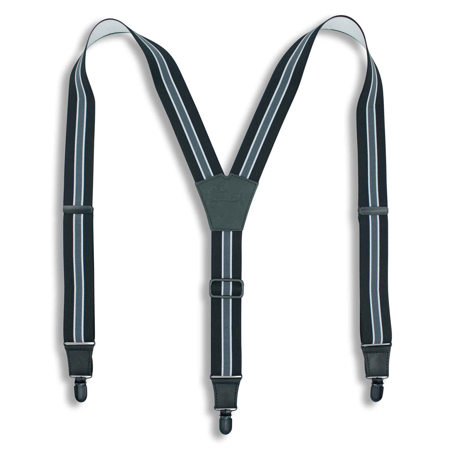 The Hitman Black & Grey stripe on Black & Black Suspenders wide straps (1.36 inch/3.5 cm) - Wiseguy Suspenders