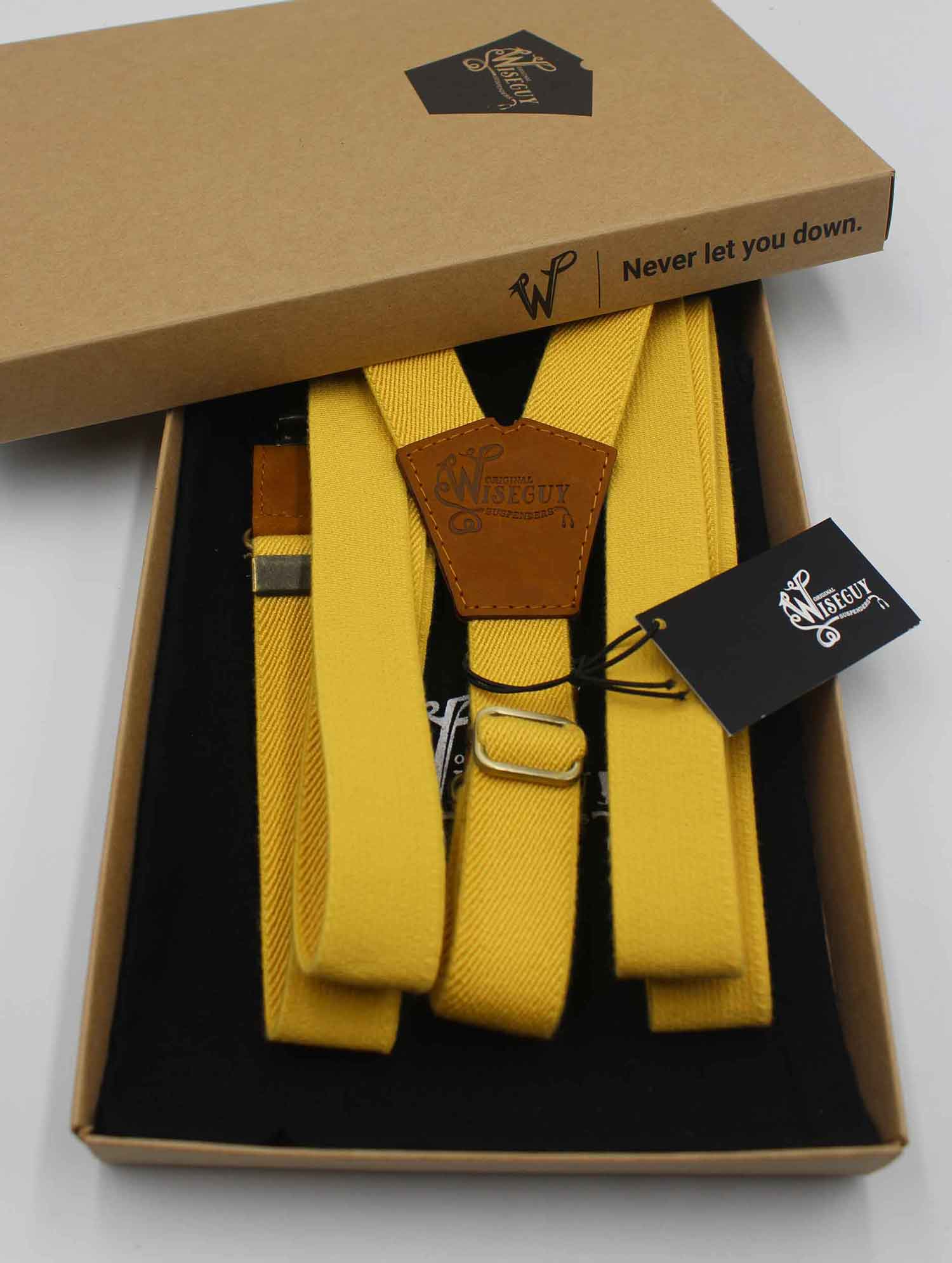 The Tuscany Suspenders on Camel Brown & Brass slim straps (1 inch/ 2.5 cm) - Wiseguy Suspenders