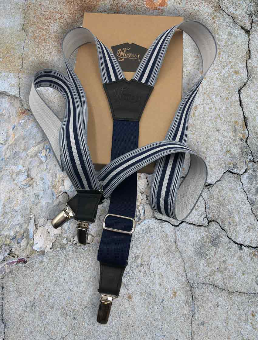 Multitrack Blues Striped Suspenders wide straps (1.36 inch/3.5 cm) - Wiseguy Suspenders