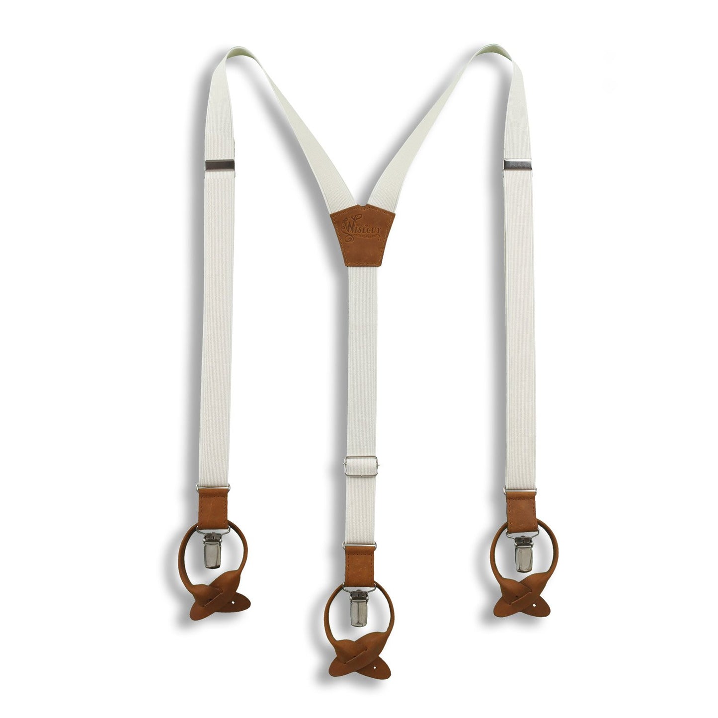 Vintage White on Camel Brown Suspenders slim straps (1 inch/2.54 cm) - Wiseguy Suspenders