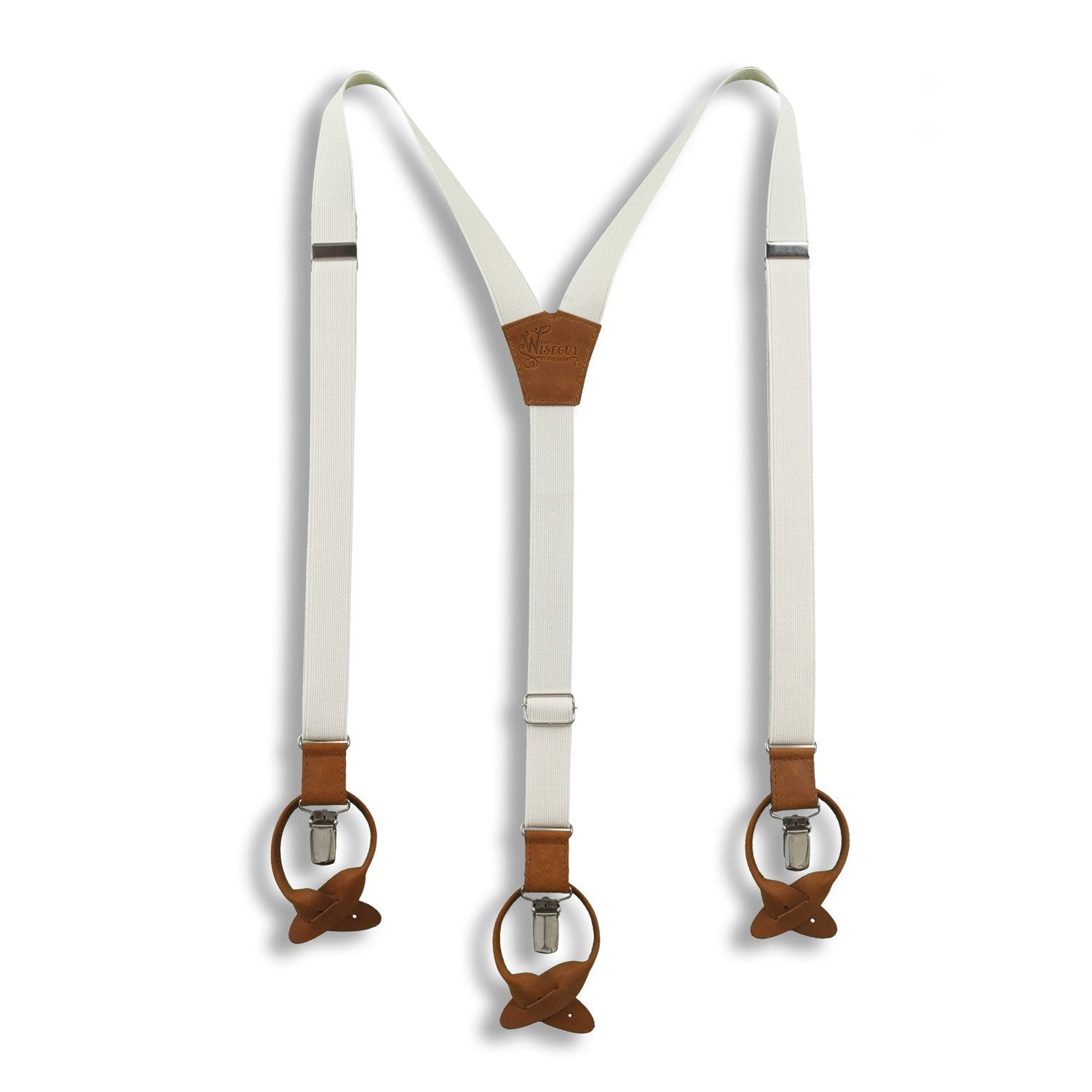 Vintage White on Camel Brown Suspenders slim straps (1 inch/2.54 cm) - Wiseguy Suspenders