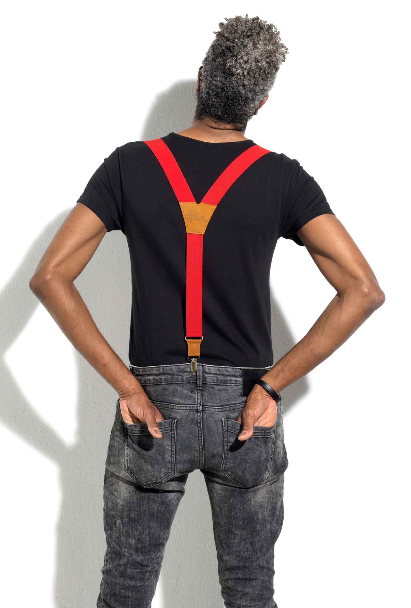 Blood Red 1.3 inch Elastic Suspenders with Camel Brown Leather Parts - Wiseguy Suspenders