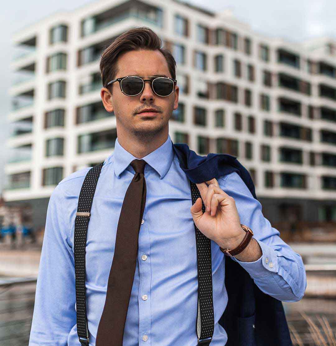 The Banker Formal Suit Suspenders 1.3" wide with Black leather parts - Wiseguy Suspenders
